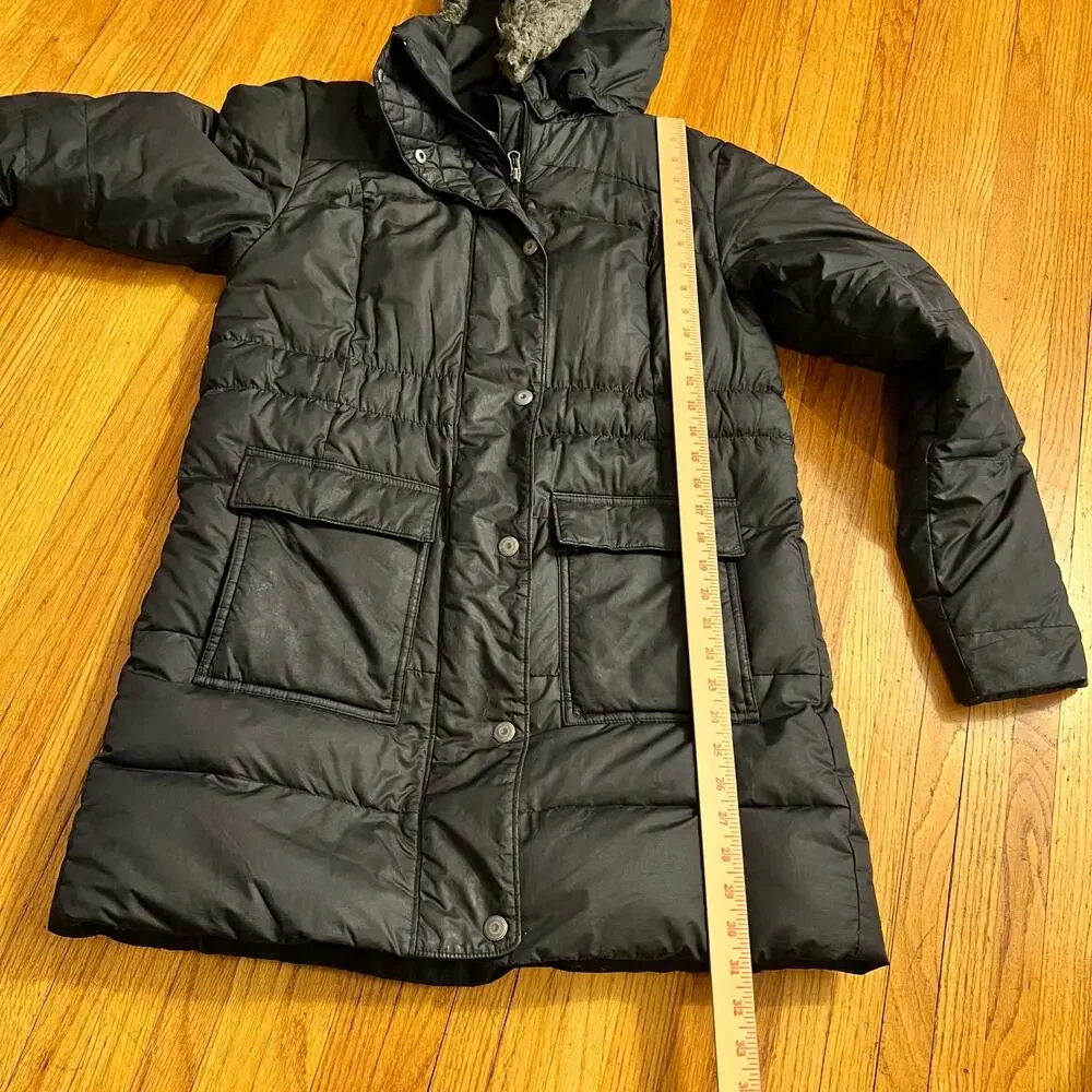 Columbia Puffer Jacket Womens Medium Black Hooded Long Down Coat **